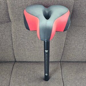 Zukka Saddle Mountain Bike Bicycle Seat W/ Reflector Plus Post Red & Black NWOB